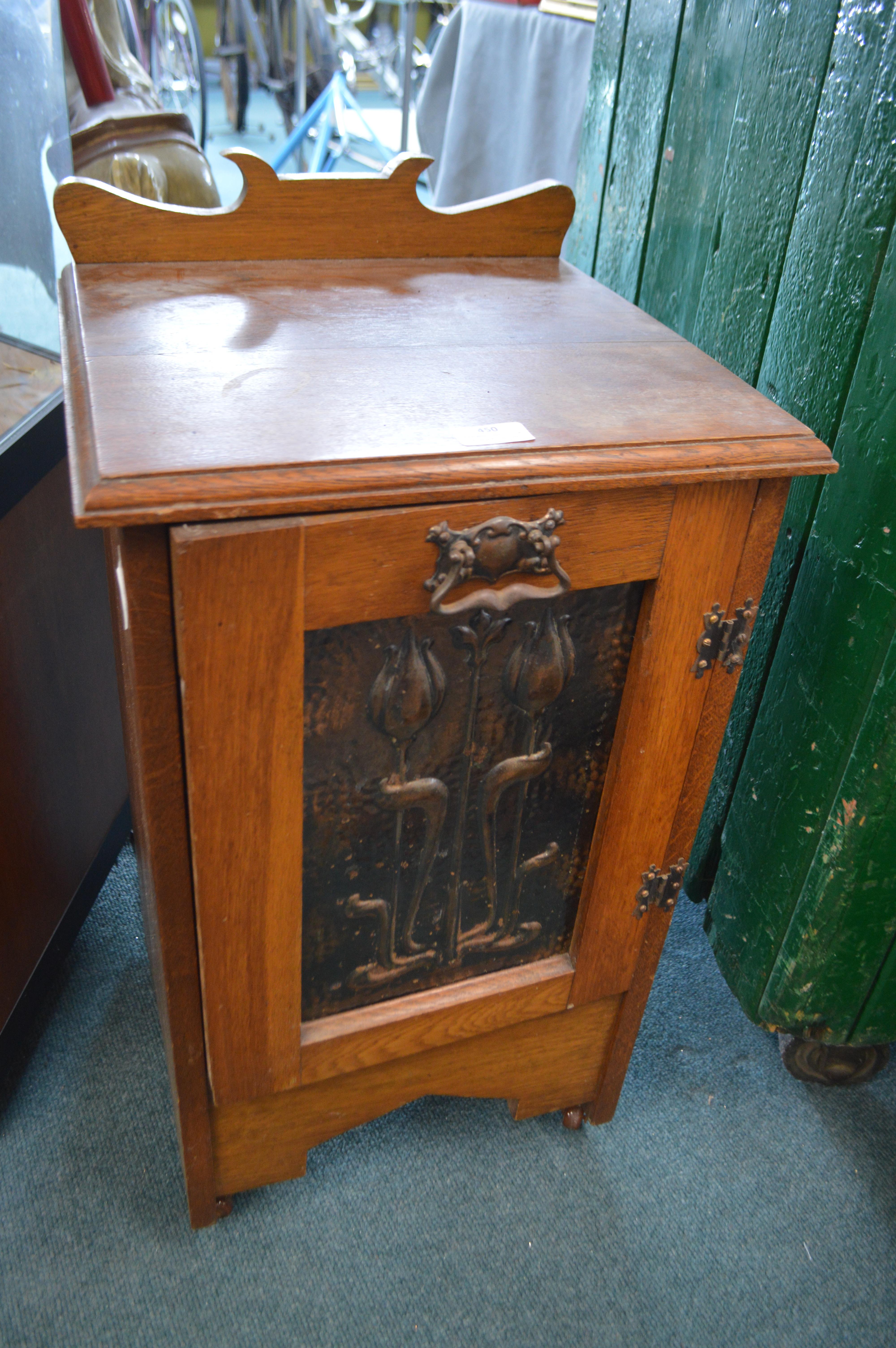 Arts & Crafts Oak Pot Cupboard with Repousse Panel