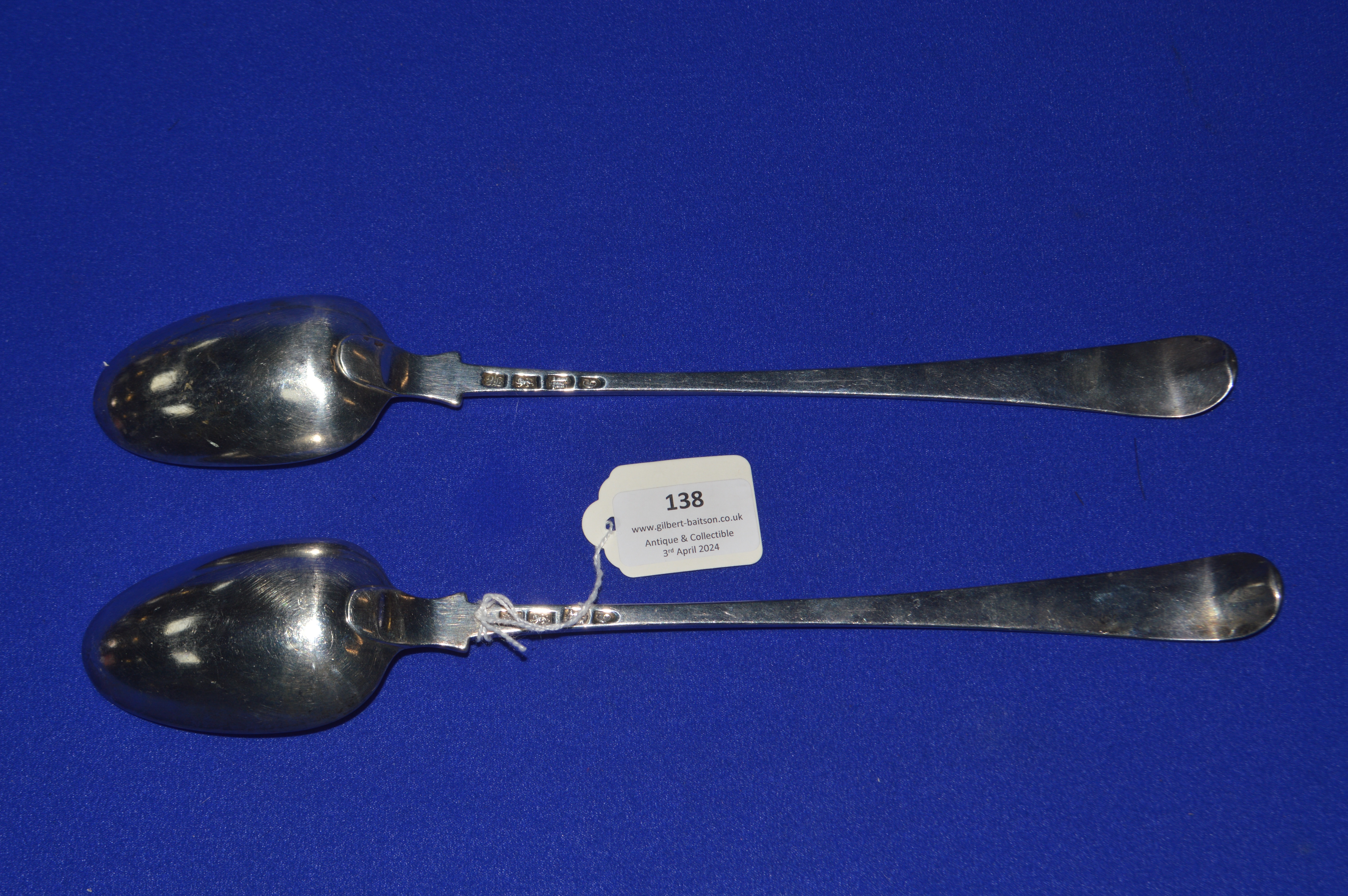 Pair of Hallmarked Silver Tablespoons - Edinburgh 1711, Makers Mark T.E., 199g gross