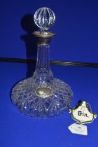 Cut Glass Lead Crystal Decanter with Hallmarked Silver Collar - Birmingham 1970