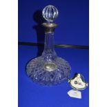 Cut Glass Lead Crystal Decanter with Hallmarked Silver Collar - Birmingham 1970