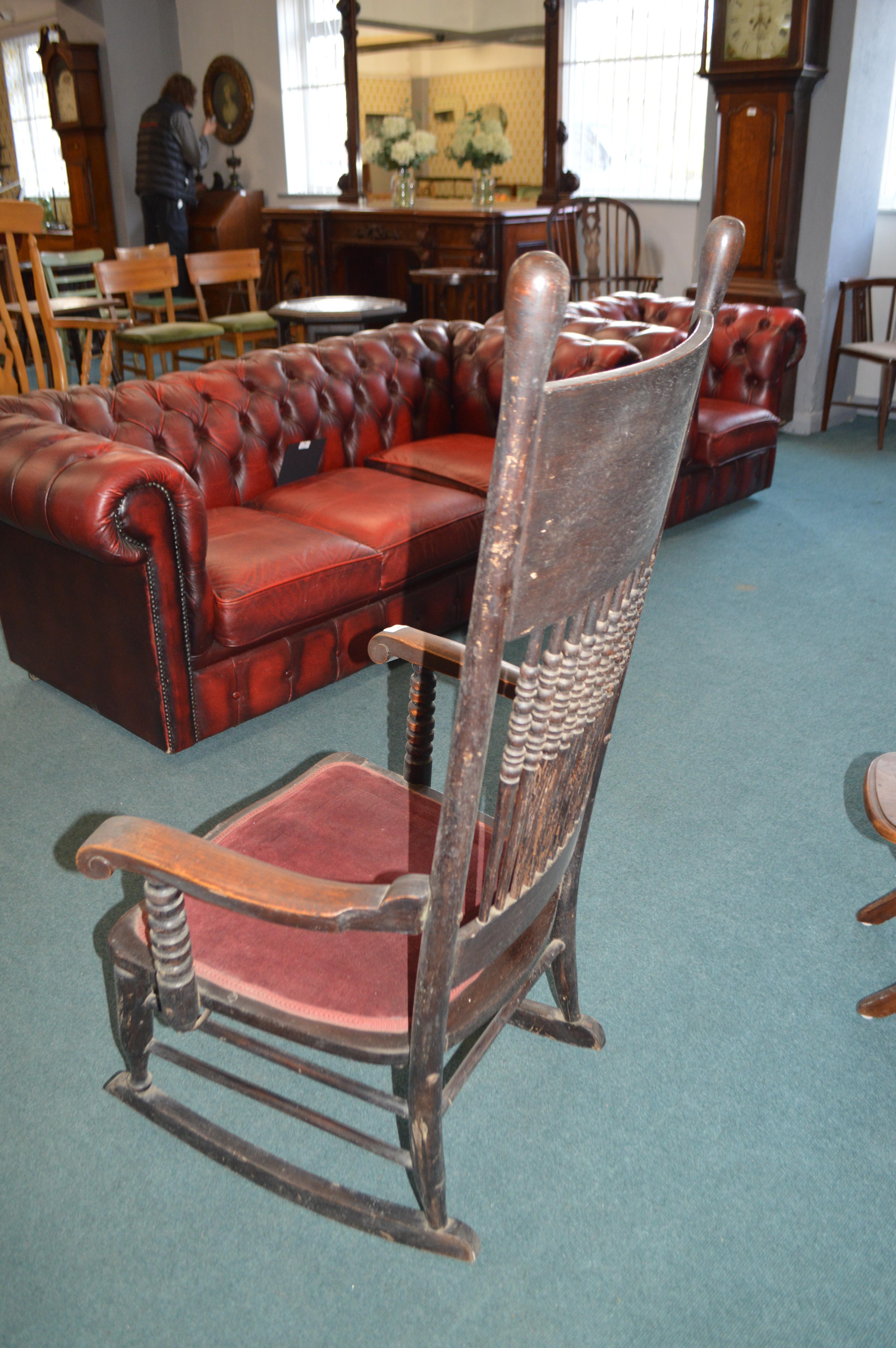 Oak Spindleback Rocking Chair with Carved Detail - Image 4 of 4