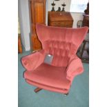 Burgundy Dralon Upholstered Wingback Swivel Chair