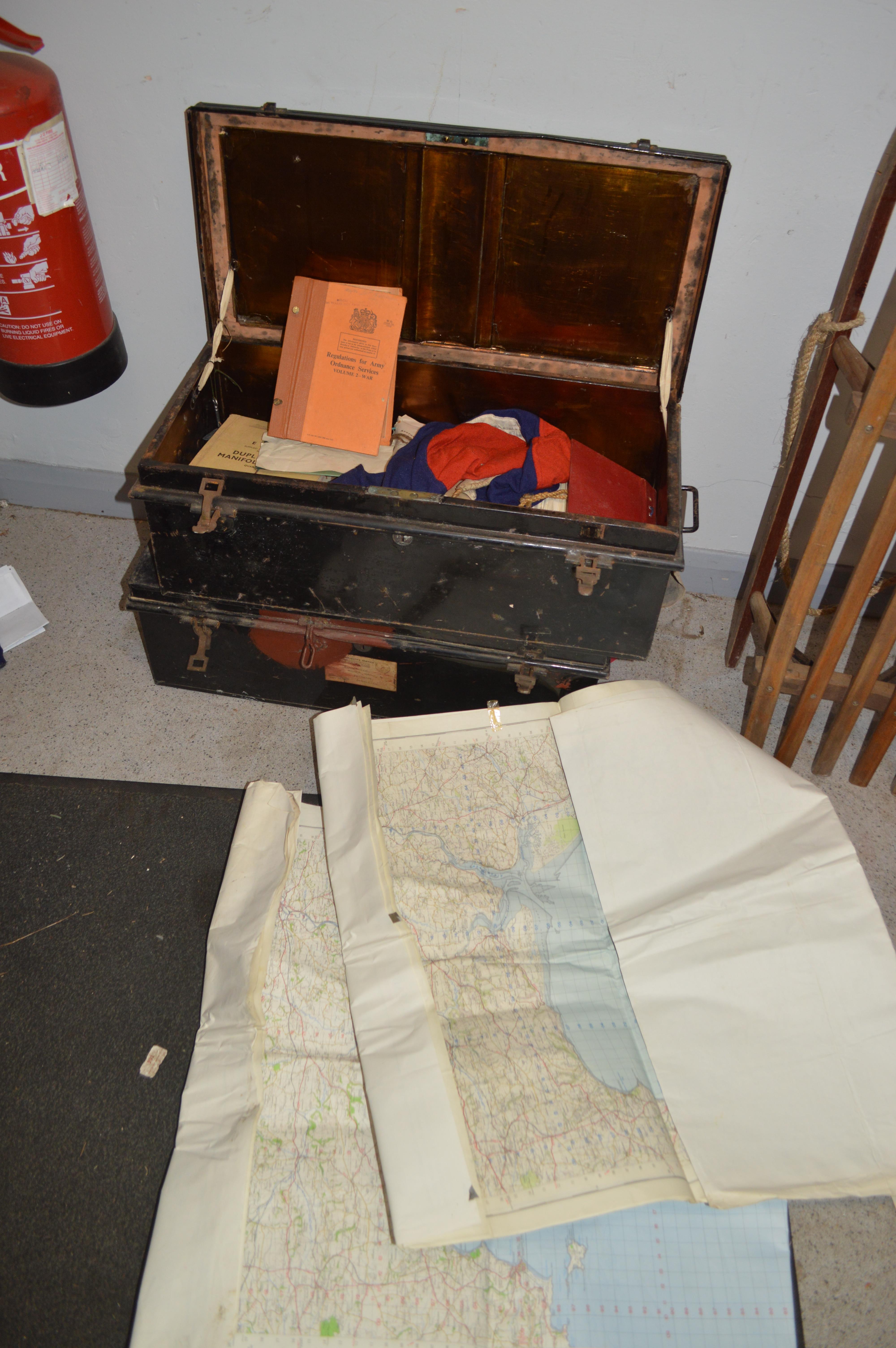 Two Military Tin Trunks and Contents Including Arm - Image 2 of 2