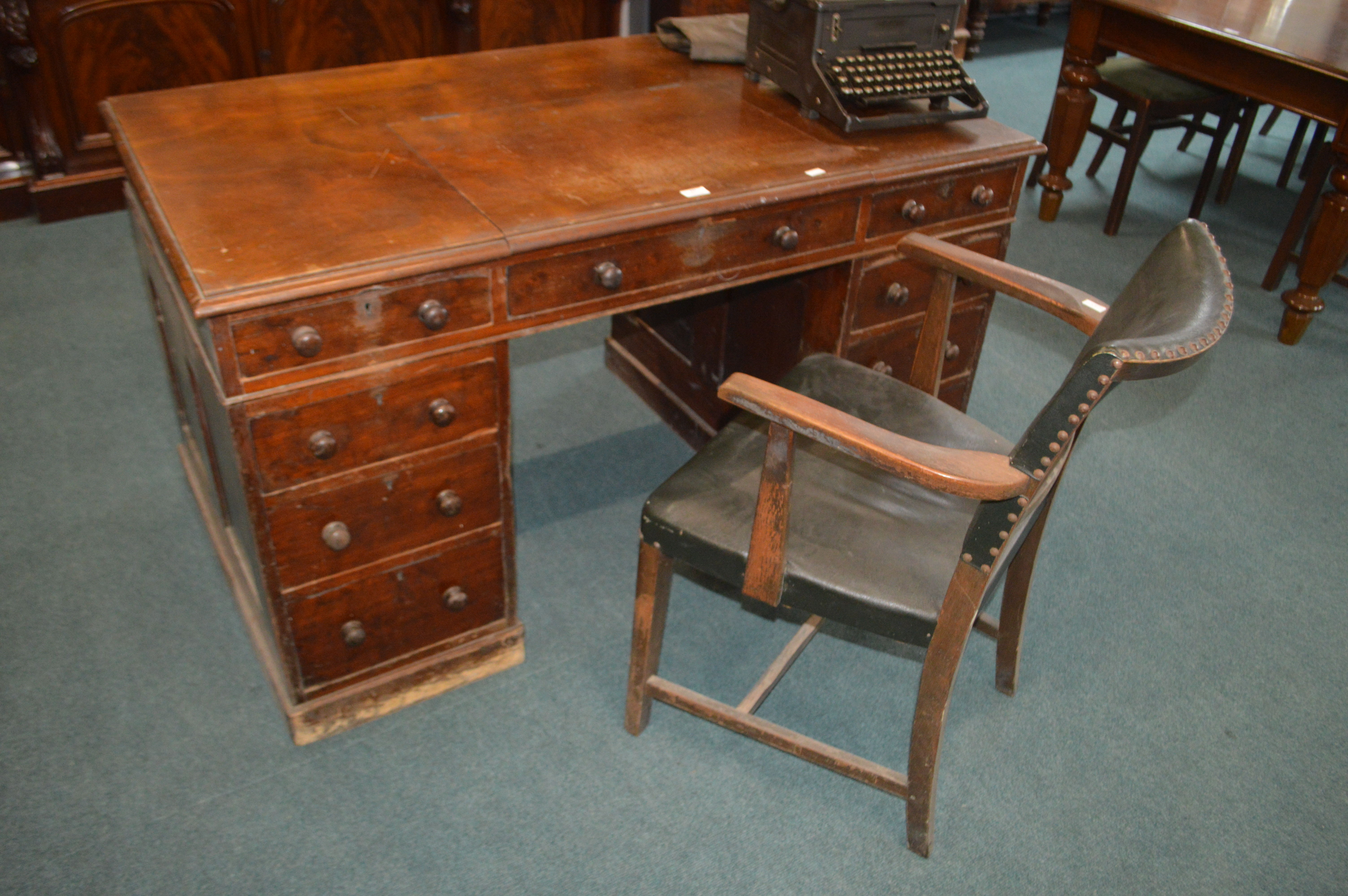 Mahogany Desk with Central Demi Drawer Compartment - Image 3 of 4