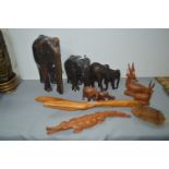 Carved Wooden Elephants etc.