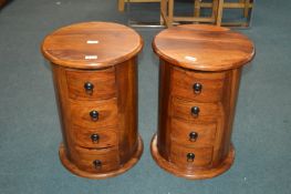 Pair of Solid Wood Four Drawer Drum Table