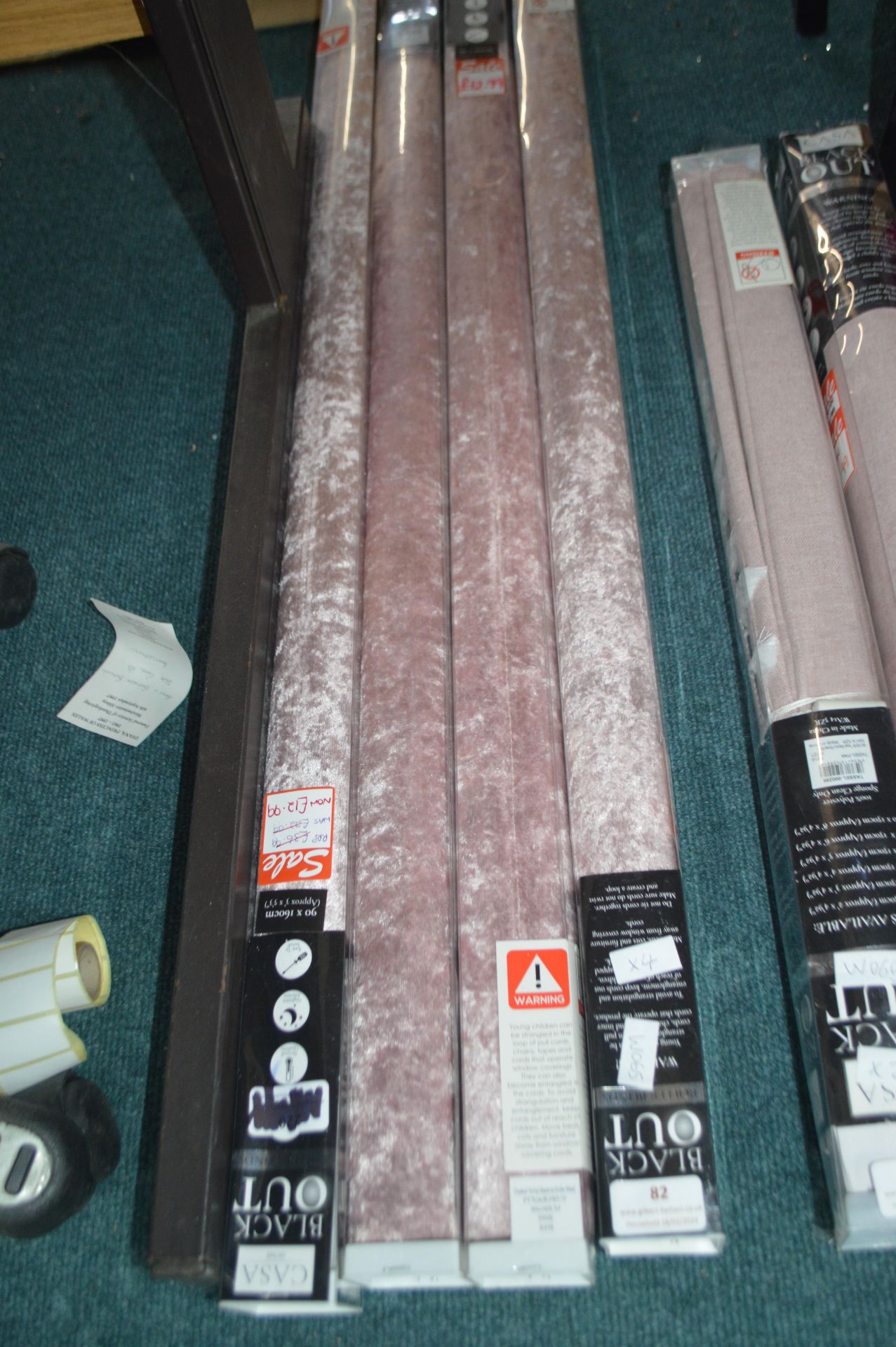 Four Blackout Roller Blinds in Crushed Pink Velvet