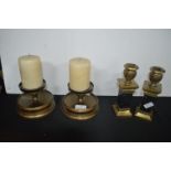 Two Pairs of Brass Candlesticks (one with marble)