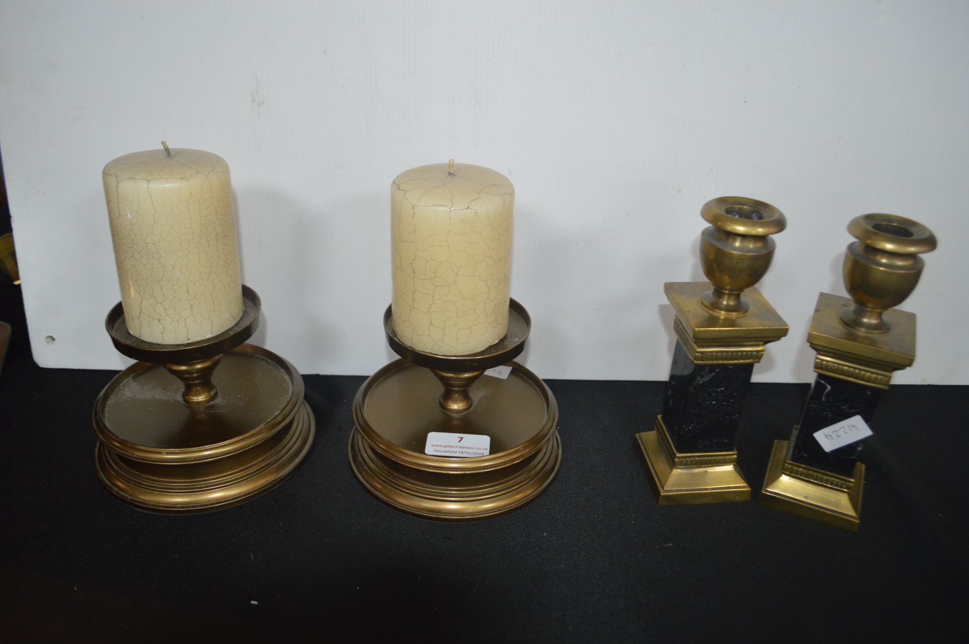 Two Pairs of Brass Candlesticks (one with marble)