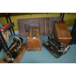 Vintage Manual Sewing Machine by Frister & Rossman with Case, and a Singer Sewing Machine and Part W