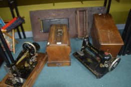 Vintage Manual Sewing Machine by Frister & Rossman with Case, and a Singer Sewing Machine and Part W