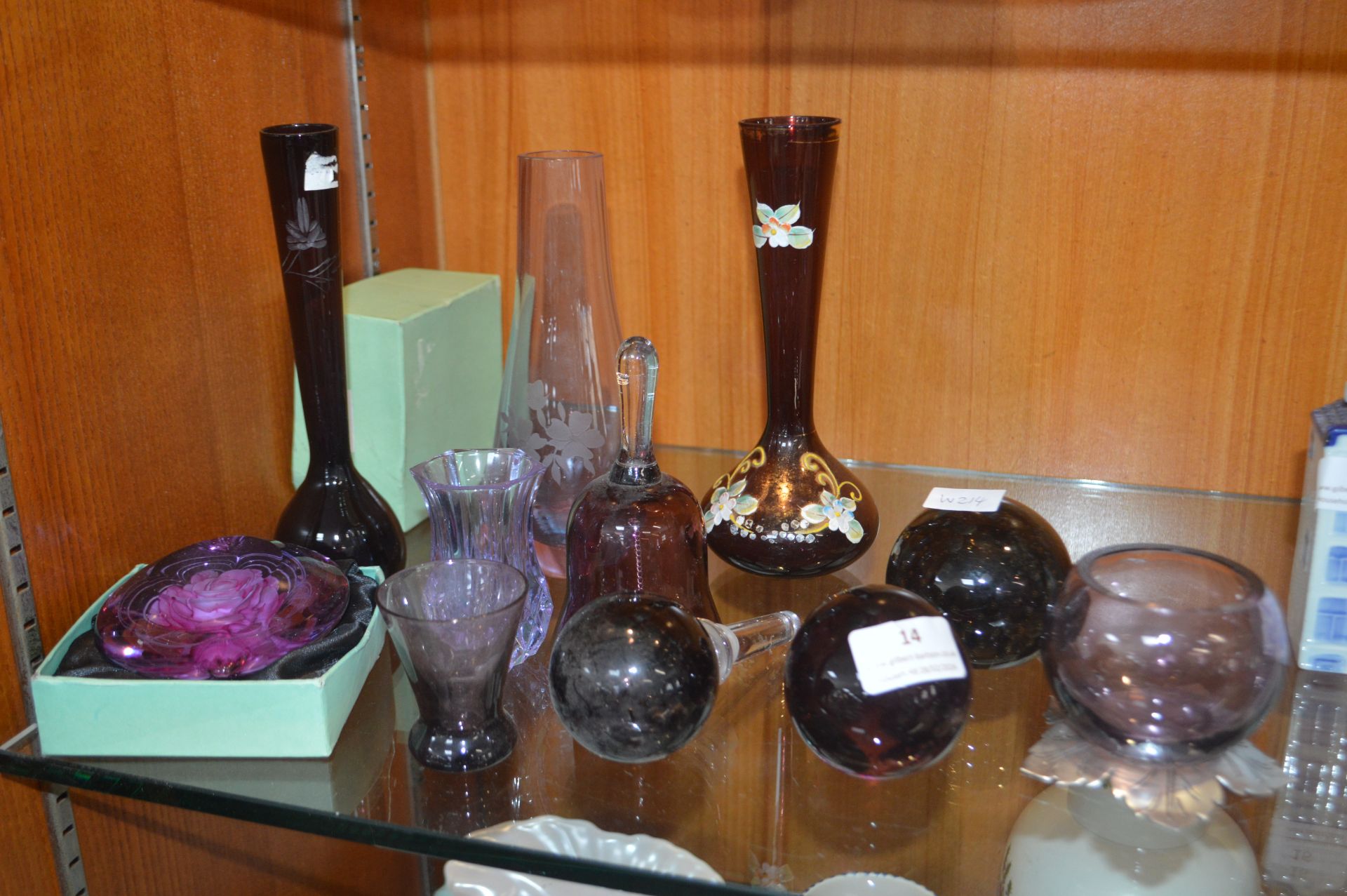Coloured Glass Paperweights, Vases, etc.