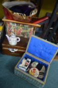 Two Sewing Boxes and Contents plus Knitting Wool and Sundries