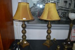 Pair of Gilded Decorative Lamps with Gold Shades