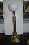 Brass Table Lamp with Classical Column and Glass S