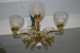 Brass Chandelier with Five Frosted Shades