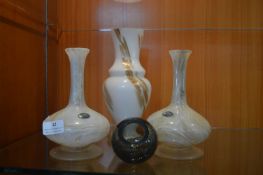 Italian White Crystal Vases plus Two Other Glass V