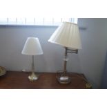 Two Brass Table Lamps with Cream Shades