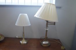 Two Brass Table Lamps with Cream Shades
