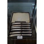 Set of Six Silver Butter Knives with Hallmarked Ha