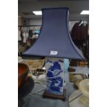 Chinese Style Blue & White Table Lamp with Blue Sh