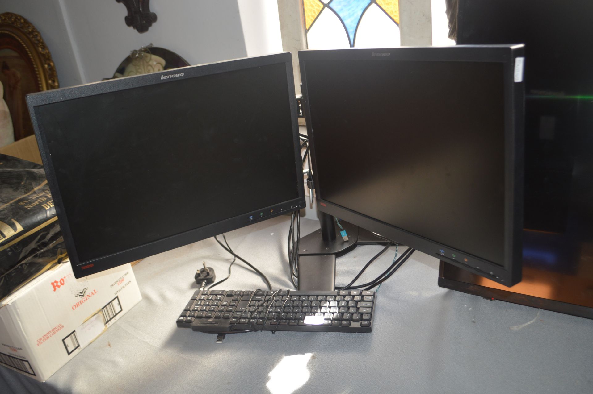 *Lenovo Twin Monitors plus Stand and Keyboard - Image 2 of 2