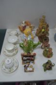 Decorative Pottery Items, Teapots, Mouse Figures,