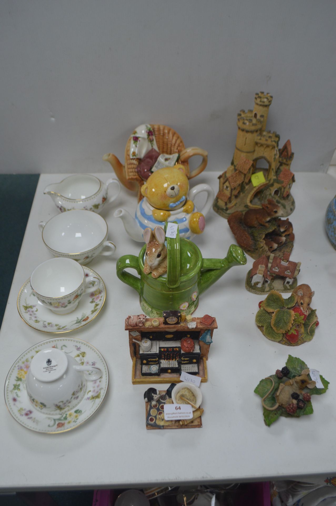 Decorative Pottery Items, Teapots, Mouse Figures,