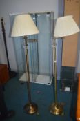 Pair of Brass Standard Lamp with Cream Shades