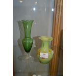 Two Green Glass Vases