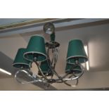 Hand Plated Chandelier by Alfa with Five Green Sha