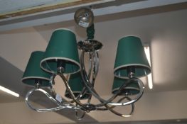 Hand Plated Chandelier by Alfa with Five Green Sha