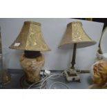 Two Table Lamps with Gold Shades