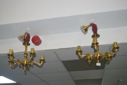 Pair of Brass Candle Holder Style Chandeliers