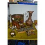 Copper Coal Bucket, Pheasant Sculpture, etc.