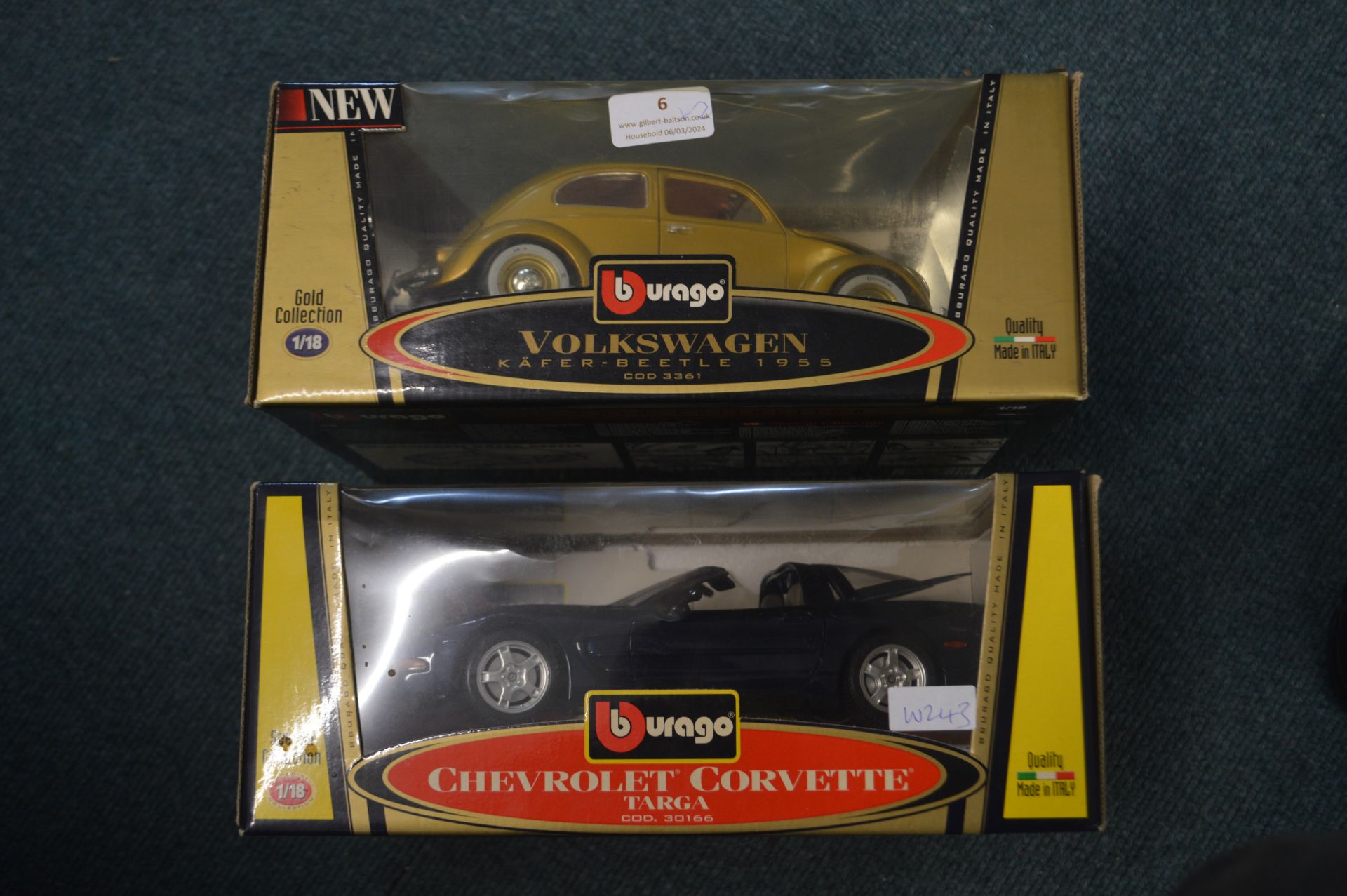 Two Burago Diecast Cars: Volkswagen Beetle, and a