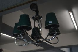 Chrome Chandelier Ceiling Light with Five Green Sh