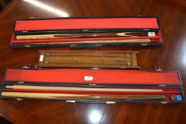 Two Snooker Cues and a Scoreboard