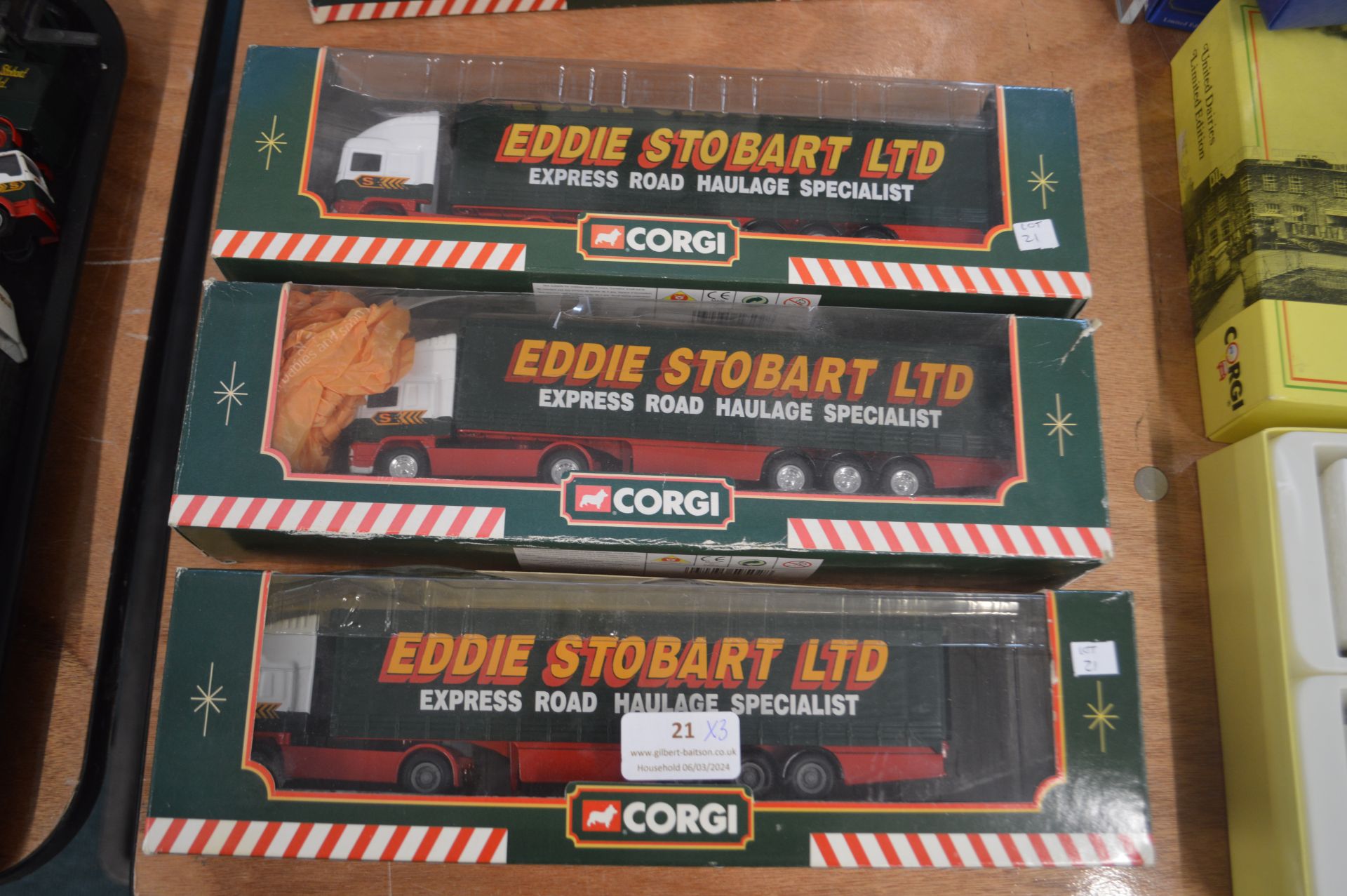 Three Corgi Eddie Stobart ERF Curtain Side Trailer