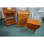 Two Small Cabinets and a Lyre Ended Drop Leaf Occa