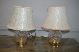 Pair of Glass Table Lamps with Cream Shades