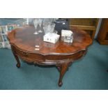 Large Circular Piecrust Coffee Table with Ball & C