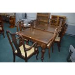 1930's oak Wind Out Dining Table with Nine Mismatc