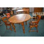 Circular Solid Pine Kitchen Table with Two Chairs