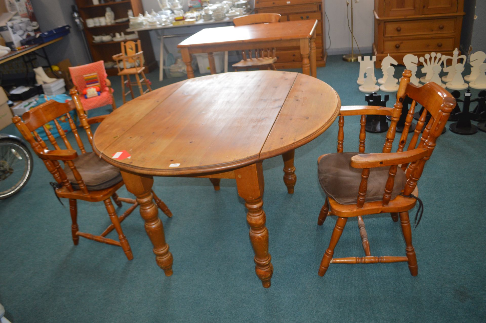 Circular Solid Pine Kitchen Table with Two Chairs