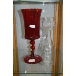 Large Red Glass Twist Stem Vase plus Novelty Wine