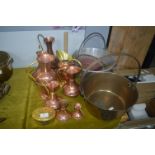 Brass Jam Pan and Copper Pitchers, etc.