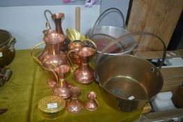 Brass Jam Pan and Copper Pitchers, etc.