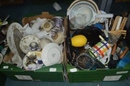 Two Boxes of Kitchenware, Pottery, and Glassware