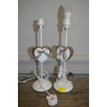 Two White Tables Lamps with Heart Motif